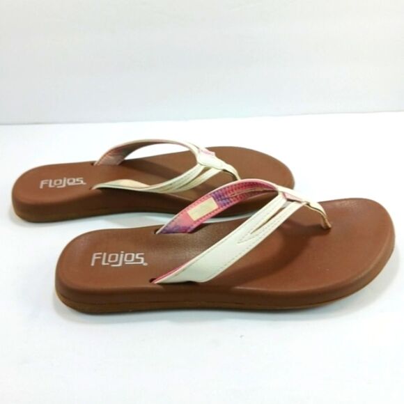 NWOT Flojos Flip Flop Thong Sandal Womans 8. Tan And White/Pink Strap........... - Picture 3 of 10